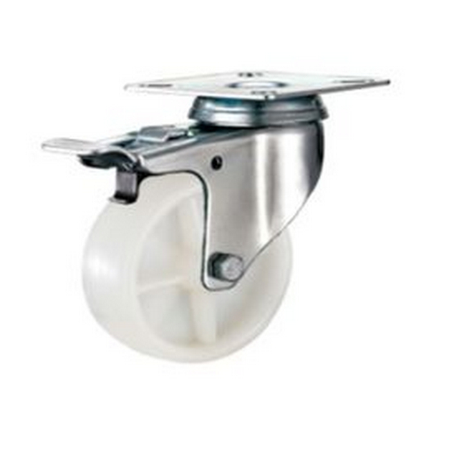 Castor Wheels - Nylon - Top Plate Swivel - Brake - White - 75mm - TOOC482
