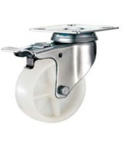 Castor Wheels - Nylon - Top Plate Swivel - Brake - White - 125mm - TOOC486