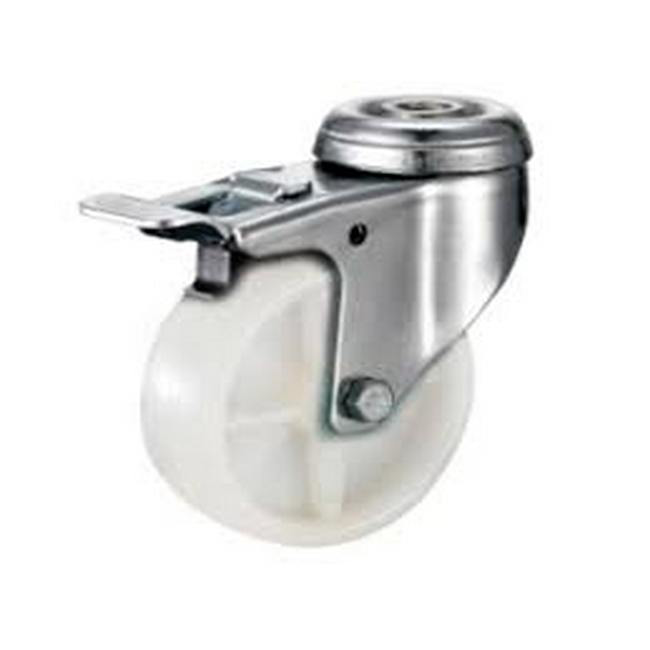 Castor Wheels - Nylon - Bolt Hole Swivel - Brake - White - 50mm - TOOC472