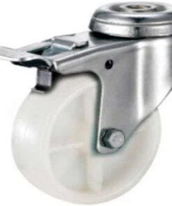 Castor Wheels - Polypropylene - Bolt Hole Swivel - Brake - White - 125mm - TOOC420