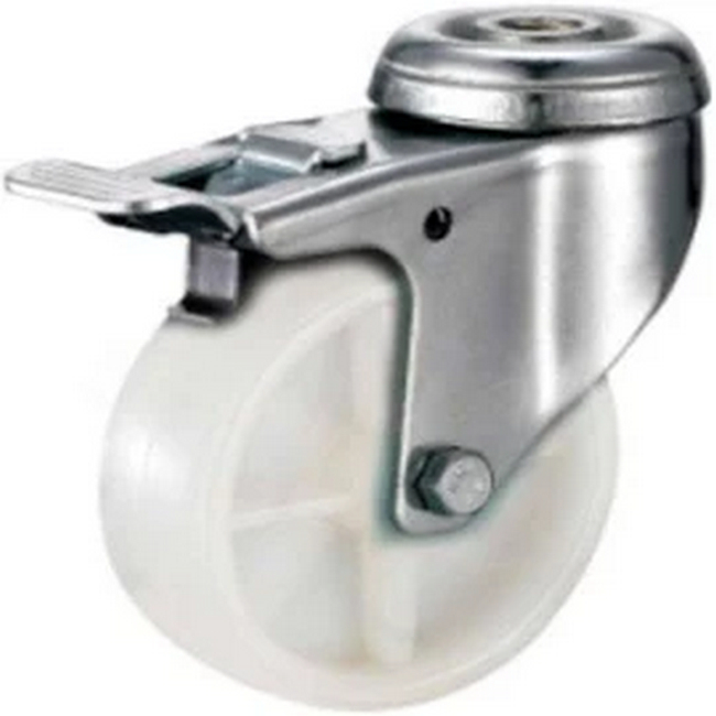 Castor Wheels - Polypropylene - Bolt Hole Swivel - Brake - White - 125mm - TOOC420