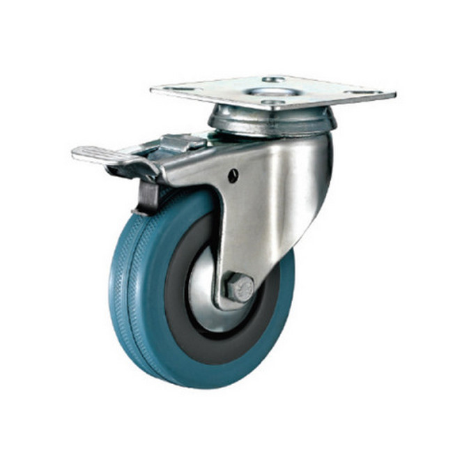 Castor Wheels - Blue Rubber - Top Plate Swivel - Brake - 50mm - TOOC429