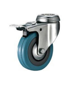 Castor Wheels - Blue Rubber - Bolt Hole Swivel - Brake - 50mm - TOOC427