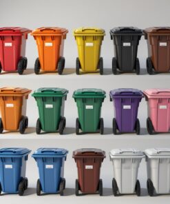 Orange 1000 liter wheelie bin