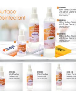 125ml Surface Disinfectant with full colour sticker and Screen Cleaner Cloth with sublimation print