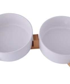 2 PC Ceramic Bowl & Bamboo Stand