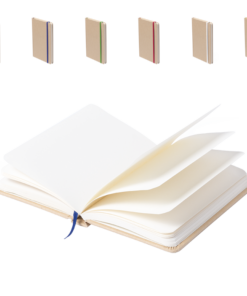 A5 Notebook with Coloured Bookmark & Strap – Natural Cardboard Soft Touch Cover