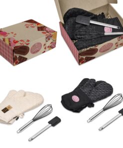 Baking Gift Set – Pair Of Oven Gloves, Spatula & Whisk in Gift Box