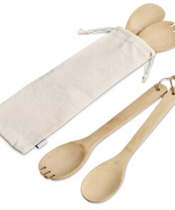 Bamboo Salad Servers In Cotton Pouch – Eco Friendly Corporate Gift