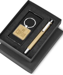 Bamboo Square Keyring & Stylus Pen Promo Gift Set