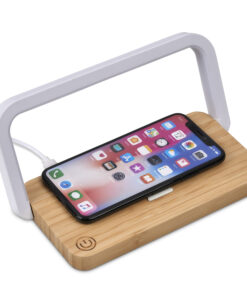 Eco Friendly Bamboo Multi-function Phone Stand, Light & Wireless Charger