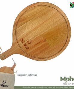 Eco Friendly Round Saligna Wood Paddle Serving Board In Cotton Bag – Min 20 Units