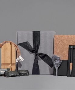Eco Office Tech Hamper – Cork A5 Notebook With Stylus Pen, Bamboo Phone Stand & Charging Cable, African Sucker & Nougat Mini in Gift Box