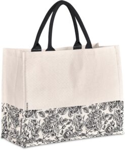 Hana Printed Cotton Tote Shopper Bag With Black Cotton Rope Handles