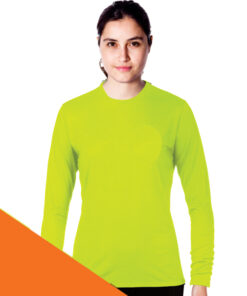 Ladies Bright Long Sleeve Moisture Management Crew Neck T-shirt – Min 50 Units
