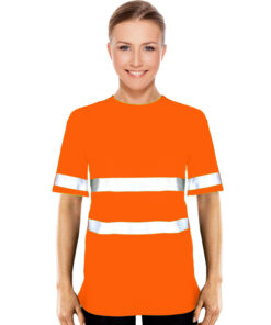 Ladies Hi-Viz Moisture Management Crew Neck T-shirt with Reflective Strips – Min 50 Units