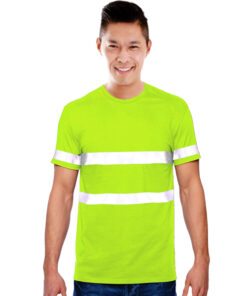Mens Hi-Viz Moisture Management Crew Neck T-shirt with Reflective Strips – Min 50 Units