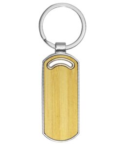 Metal & Bamboo Rectangular Oval Keyring