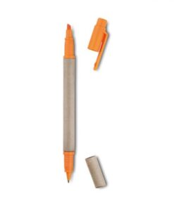 Highlighter + pen with recycled carton body – blue ink refill -A