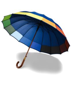 Classic umbrella with 16 panels, wooden shaft and handle and met