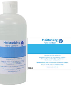 500ml Moisturising Sanitiser with full colour sticker – Min 50 Units