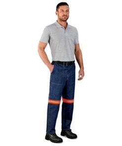 Cast Premium 100% Cotton Denim Workwear Pants – Reflective Legs – Orange Tape