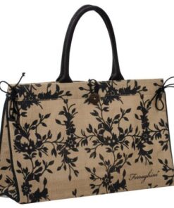 Elegant Ferraghini jute bag with adjustable width, with a wooden