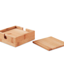 Set of 4 Bamboo Coaster Set in Bamboo Holder