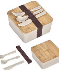 Wani Wheat Straw & Bamboo Lunch Box With Strap & Cutlery Set